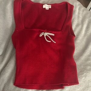 Le Lis Scarlet Ribbed Tank with Bow Detail